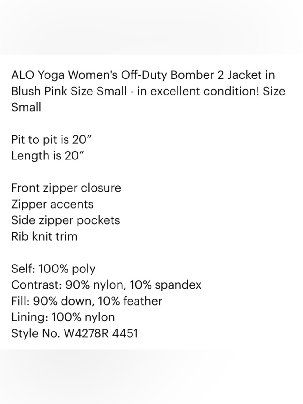 ALO Yoga Women's Light Beige Bomber Jacket with Vertical Zips - Picture 8 of 8